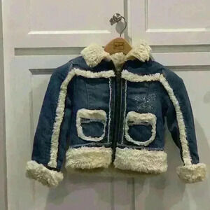 Girls The Children’s Place Denim Jean Jacket Sherpa Lined Sz 5/6 Faux Fur